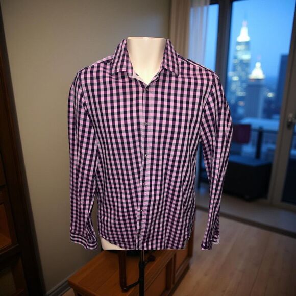 Boss Hugo Boss Regular Fit Purple Check Button Up Shirt Size  #59 - Picture 1 of 4